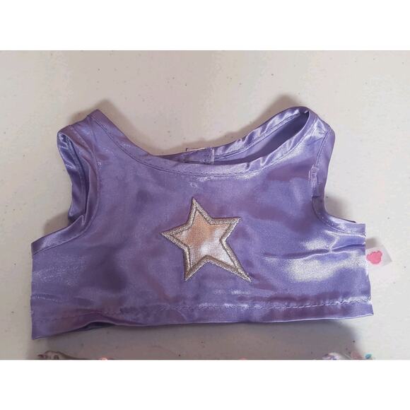 Build a Bear Honey Girls Star Sequin Silver Sequin Skirt Purple Shirt Outfit - Picture 3 of 5